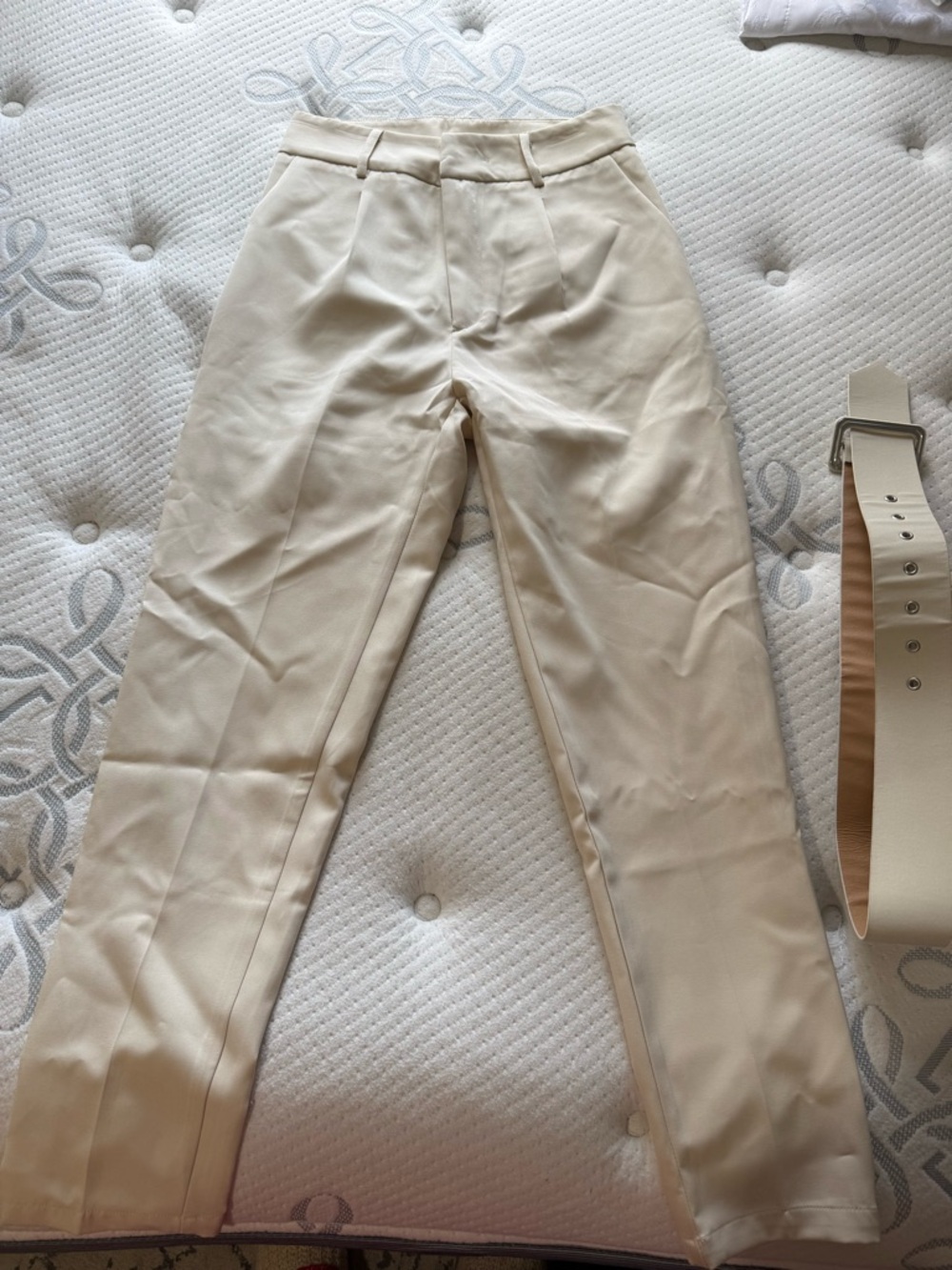 SHEIN Cream High-Waist Pleated Trousers